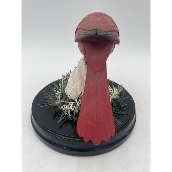 Red Cardinal Figurine On Snowy Pinecone Base Greenery Accents Hand-Painted - Picture 5 of 7